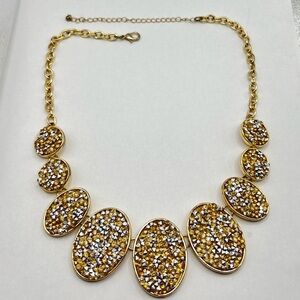 Vintage Gold Rhinestone Statement Necklace Champagne Crystal Bib